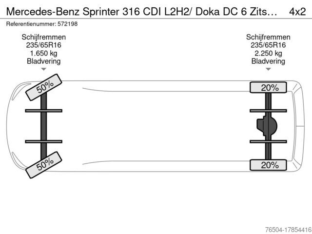 Varebil med dobbeltkabine Mercedes-Benz Sprinter 316 CDI L2H2/ Doka DC 6 Zits Euro 6 16...