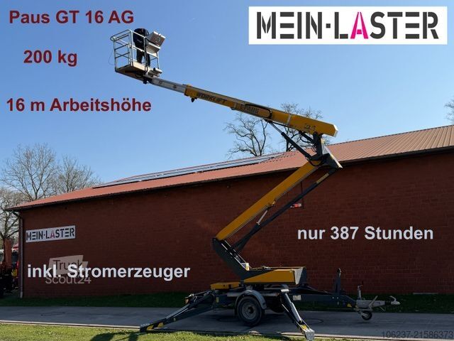 Trailer with working platform Paus PAUS GT 16AG  Arbeitshöhe 16m 200kg Stromagregat