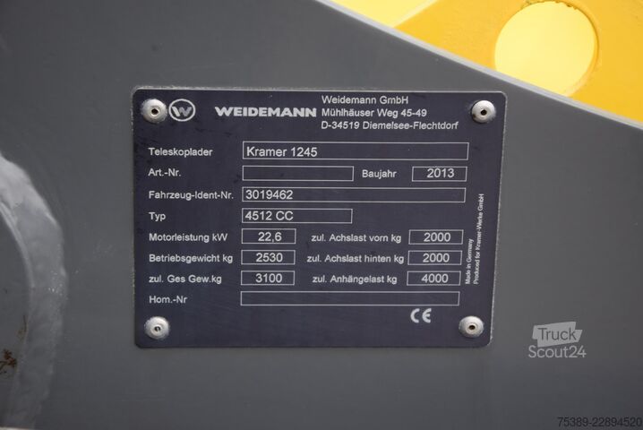 Cargadora telescópica KRAMER 1245 Teleskop Klappschaufel Gabel 1393 Stunden