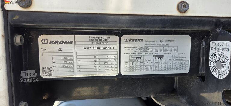 Åpen semitrailer med presenning Krone SD Palettenkasten 2xLiftachse Scheibenbremse XL Edscha