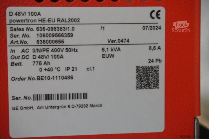 Batterie de chariot élévateur INDUSTRIE AUTOMATION Powertron HE-EU D48V/100A mit EUW