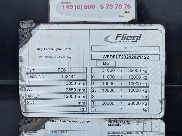 Open semitrailer with tarp FLIEGL SZS320 / Hubdach / EDSCHA / Mega