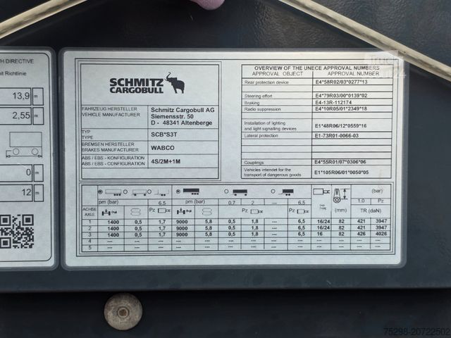 Open semitrailer with tarp SCHMITZ CARGOBULL SCS 24 / Staplerhalter. / Palettenk. / Lenkachse