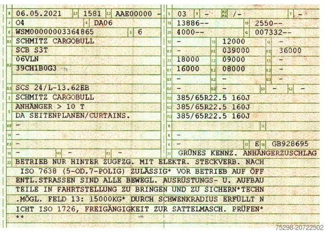 Auflieger mit Pritsche & Plane SCHMITZ CARGOBULL SCS 24 / Staplerhalter. / Palettenk. / Lenkachse