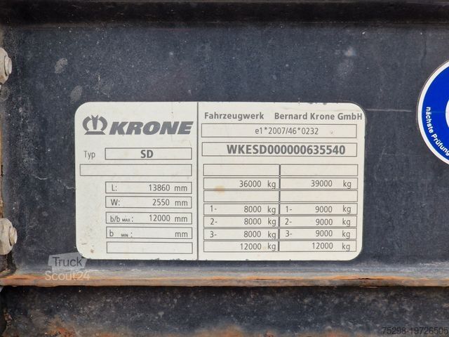 Відкритий напівпричіп з тентом KRONE SD / Hubdach / EDSCHA / Mega / Liftachse