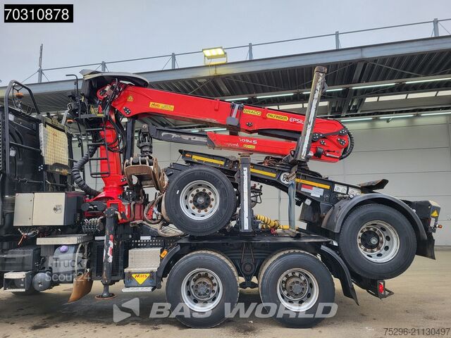 Renault K K 520 6X6 με γερανό Palfinger S260L87 για ξυλεία, φορτηγό ξυλείας 6x6 με μεγάλο άξονα και  Renault K 520 K 6X6 Palfinger S260L87 Holz Crane wood t...