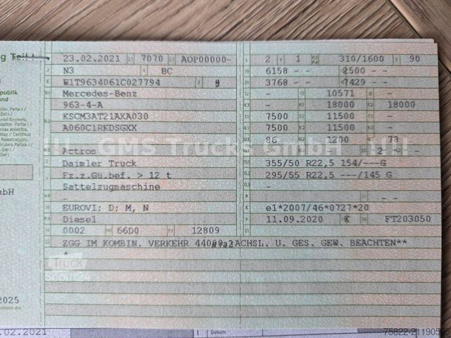 Objemový tahač MERCEDES-BENZ Actros 1842 / Volumen / Unfall / NUR 72000 km