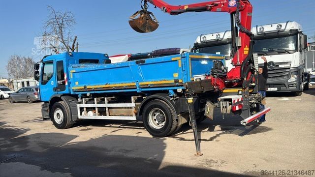 Pašizgāzējs kravas automašīna RENAULT Premium/340DXI/2-Seitenkipper+KRAN+Greifer+Funk/