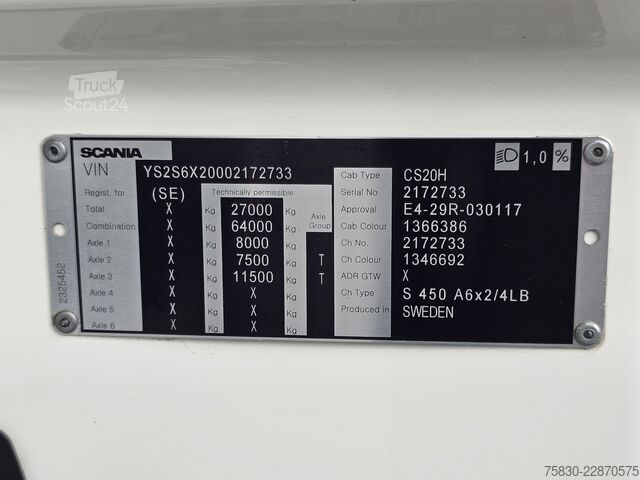 Standartinis-SZM Scania S450 6x2/4 LIFT / STEER / RETARDER / PARKING CO...