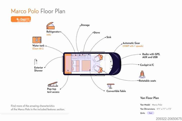 Standardowy ciągnik siodłowy Mercedes Marco Polo 250d | 2 Posti Letto | Cucina + Tetto Sollevabi