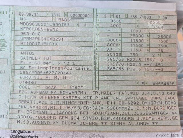 Tovorno vozilo s ravno platformo in ponjavo MERCEDES-BENZ Antos 2536 / Schiebe Plane / WENIG KM