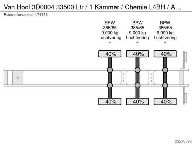 Van Hool 3D0004 33 500 l / 1 kammare / Kemikalie L4BH / ADR / NL Släp LT4753 Van Hool 3D0004 33500 Ltr / 1 Kammer / Chemie L4BH / ADR...