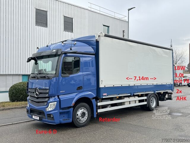 Truck with flatbed & tarpaulin, tail lift 3t Mercedes-Benz ACTROS 1833LL Plane 7,1 LBW 3t+FB Retard