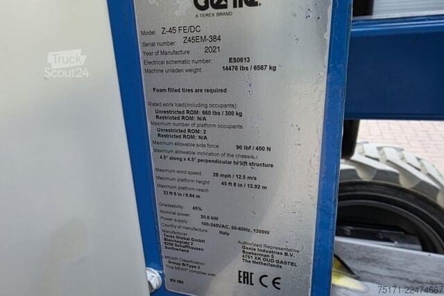 Mafsallı teleskopik çalışma platformu Genie Z-45 FE/DC Valid inspection, Hybrid, Rough Terrain