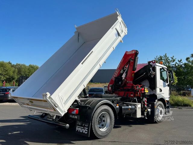 Benne à 3 côtés MAN TGM 18.320 4x4 Meiller Trigenius FASSI F135