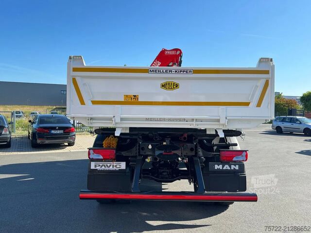 Benne à 3 côtés MAN TGM 18.320 4x4 Meiller Trigenius FASSI F135
