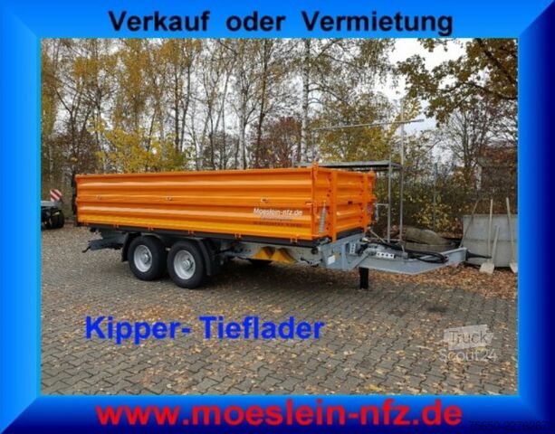 Tipphenger Möslein TTD11- BA Orange  neuer Tandem 3- Seitenkipper Tiefladermit Bordwand- Aufsatz-- Neufahrzeug --