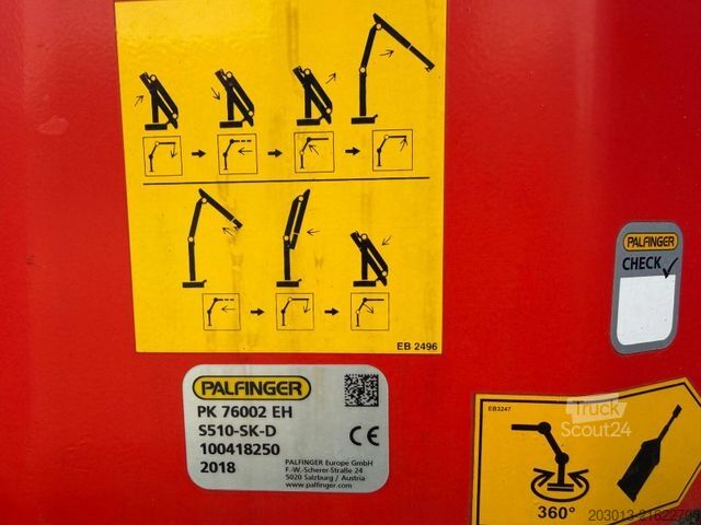 Flatbed truck SCANIA G450 8x4 Pritsche mit Kran Palfinger PK76002 EH