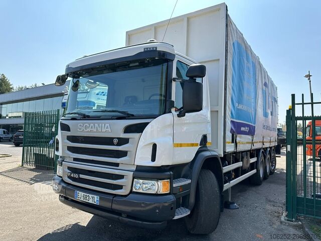 Schuifzeil Scania P410 8x4 TRIDEM PRITSCHE PLANE + KRAN HIAB 244 ...