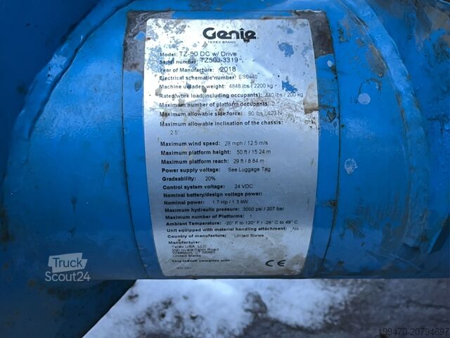 Aanhangwagen gemonteerde hoogwerker Genie TZ-50 DC w/Drive (17m)