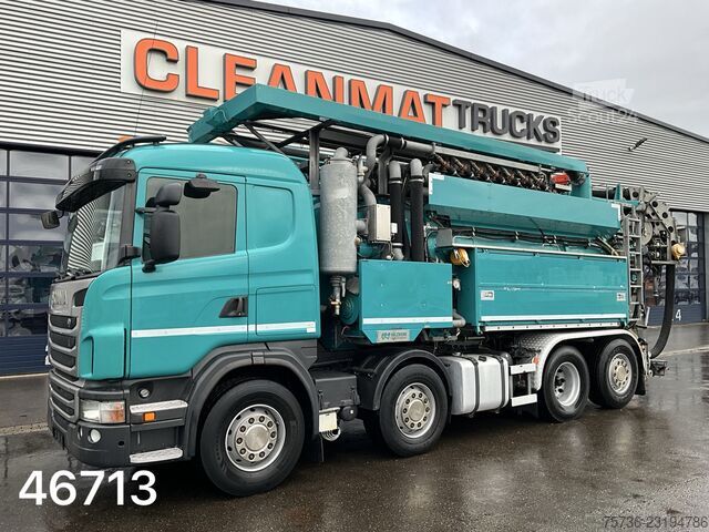 Scania G 480 8x2 Medienos keltuvas 15m³ Kombinuotas nuotekų siurblys – perdirbėjas Scania G 480 8x2 Holzmaan 15m³ Combi kolkenzuiger Recy...
