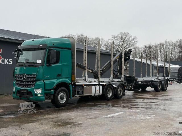 Holztransporter LKW MERCEDES-BENZ Arocs 2546 BL 6x4HAD Palfinger LK + Janzen T19