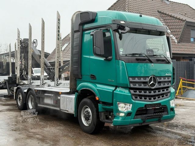 Holztransporter LKW MERCEDES-BENZ Arocs 2546 BL 6x4HAD Palfinger LK + Janzen T19