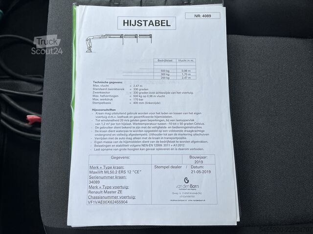 Товарен автомобил с платформа и кран Renault Master T31 Z.E. L3H1 100% Elektrische 160km WLT...