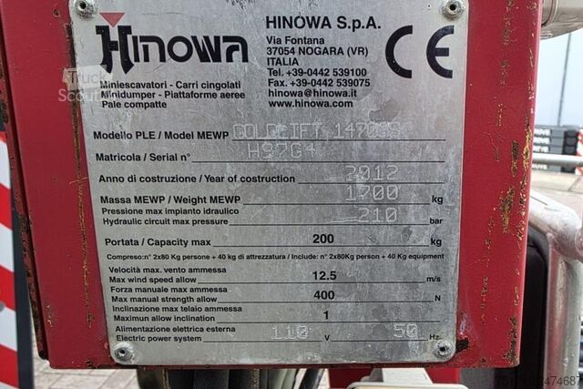 Nivelletty teleskooppinen työtaso Hinowa GL14.70IIIS Hybrid Diesel-230V, 14m Working Heigth