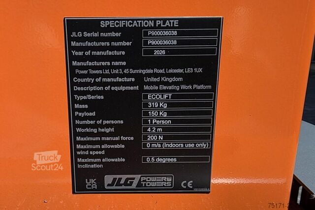 Teleskopska delovna ploščad JLG ECOLIFT PUSH AROUND, 4.20m Working Height, Own Wei