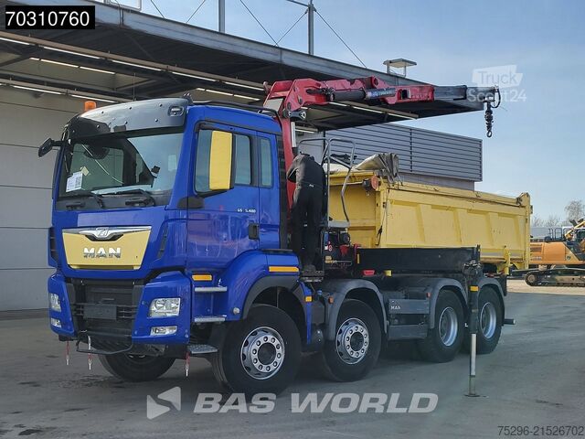 Camion-benne avec grue MAN TGS 35.480 8X4 HMF 2243-Z2 Crane Kran Tipper Eu...