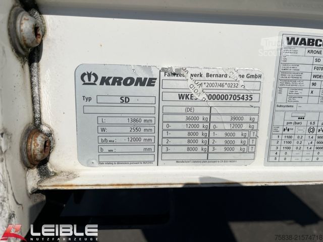 Semi-remorque bâchée KRONE SD*Tautliner*Code XL+Getränke*Liftachse*SAF*