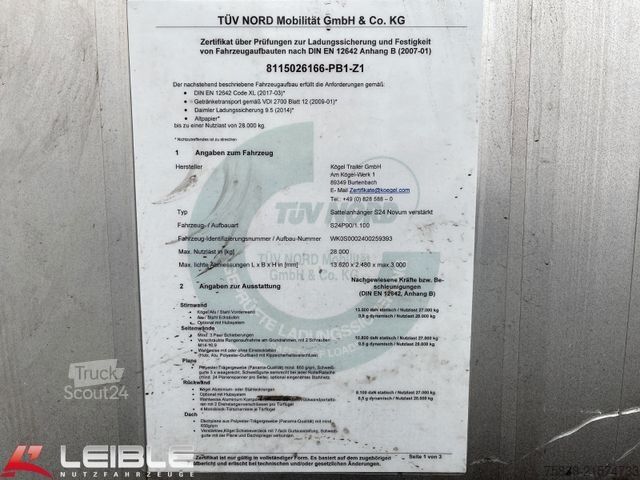 Semi-remorque bâchée KÖGEL SN 24*Standard Tautliner*Zertifikat Code XL*SAF*