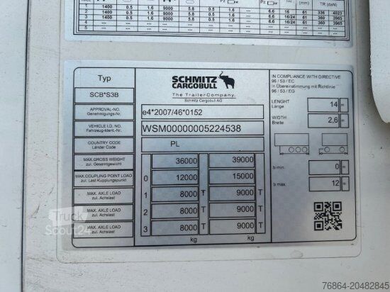 Zema profila puspiekabe SCHMITZ SCB S3B KüHLAUFLIEGER, TK SLXI 300
