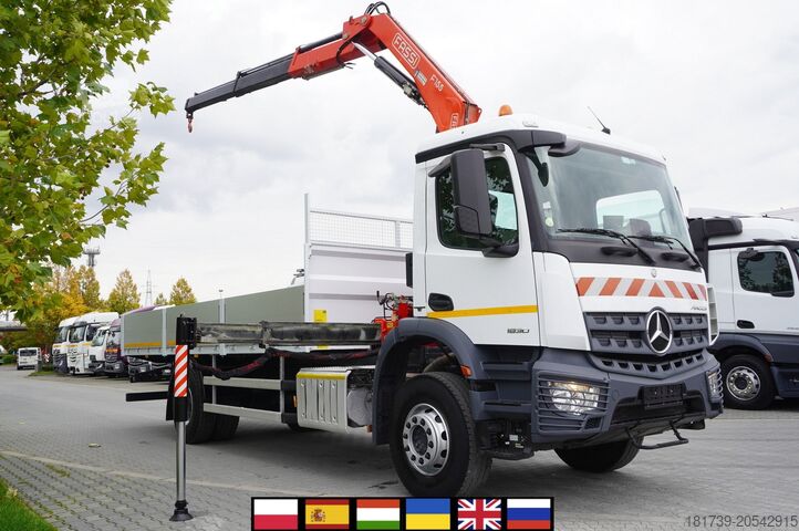 Broadside cu HDS Mercedes-Benz Arocs 1830 / Flatbed 16 EPAL / HDS Fassi