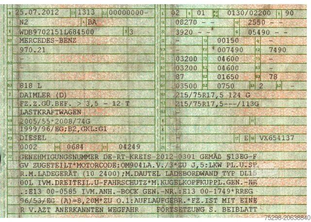 Фургон-шафа з фіранкою MERCEDES-BENZ Atego 818 / Ladebordwand