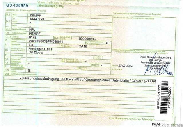 Semi-remorque benne KEMPF SKM 36/3 AK*LiftA*Agrarmulde 53m³*Rollplane* BPW