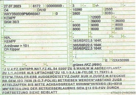 Semi-remorque benne KEMPF SKM 36/3 AK*LiftA*Agrarmulde 53m³*Rollplane* BPW
