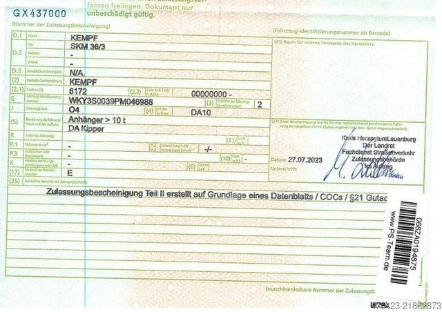 Semi-remorque benne KEMPF SKM 36/3 AK*LiftA*Agrarmulde 53m³*Rollplane
