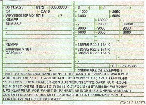 Semi-remorque benne KEMPF SKM 36/3 AK*Agrarmulde 53m³*Rollplane*LiftA*BPW