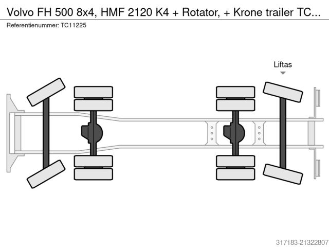 Plataforma de carga Volvo FH 500 8x4, HMF 2120 K4 + Rotator, + Krone trai...