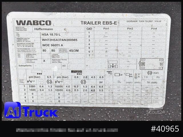 Ρυμουλκούμενο roll off HUEFFERMANN HSA 20.71  Schlitten, original 53.737 Kilometer, HU 02/2027