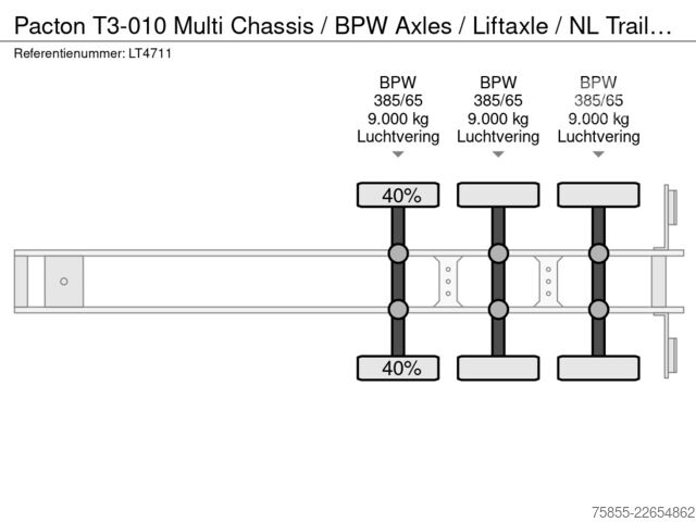 Transport av containere Pacton T3-010 Multi Chassis / BPW Axles / Liftaxle / N...