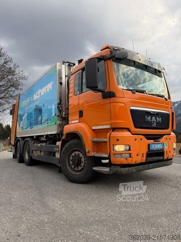 Çöp kamyonu MAN TGS 26.480 6X2 EEV MÜLLWAGEN BLATT LUFT LIFT GEL