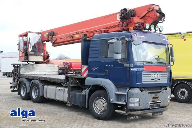 Düz kasa kamyon MAN 26.430 TGA 6x4, Palfinger 45000 ELAW, 32m, AHK