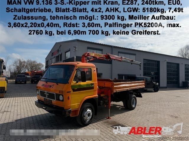 Třístranná sklápěcí dodávka MAN 9.136 3-S.-Kipper + Kran