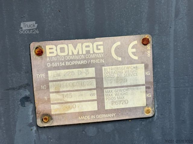 Walzenzug BOMAG BW225D-3 Roller with vibration *NO ENGINE*