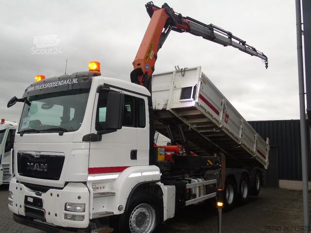Camion-benne avec grue MAN TGS 35.440 + PALFINGER PK23.001eh + 8x4 + tride...