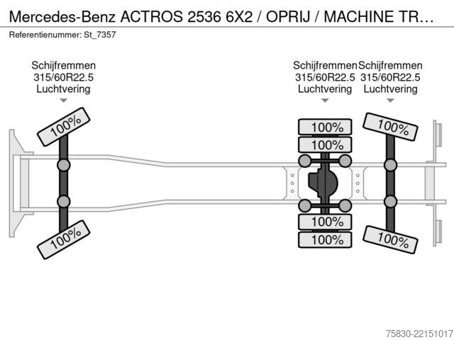 Bjærgningskøretøj Mercedes-Benz ACTROS 2536 6X2 / OPRIJ / MACHINE TRANSPORT