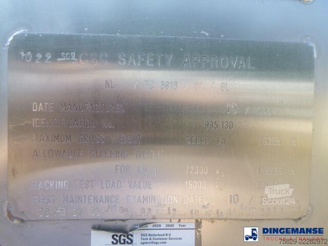Tankcontainer Holvrieka Food tank container inox 30.7 m3 / 1 comp / 30 ft